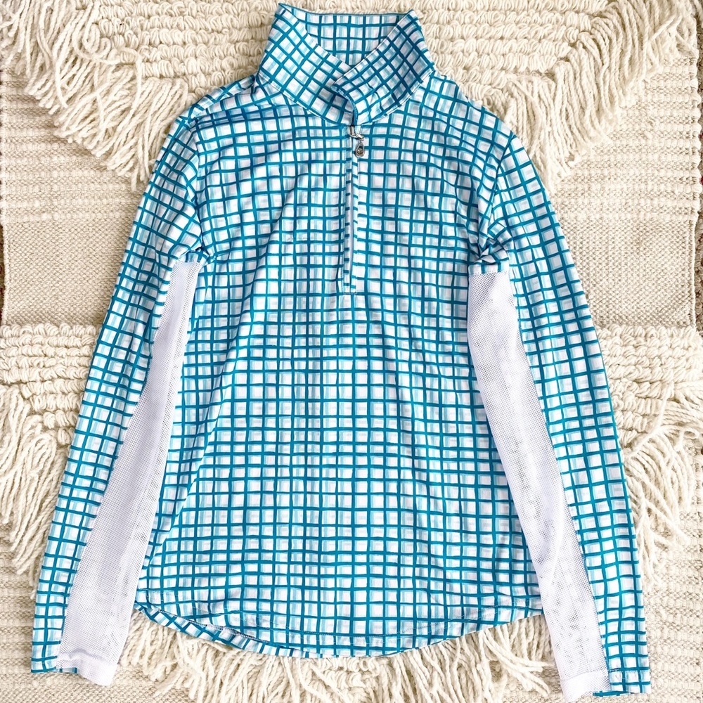 SAN SOLEIL green plaid cooling mesh quarter zip pullover S